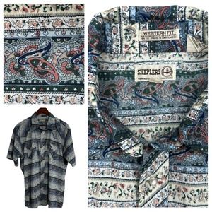 Sheplers Pearl Snap Shirt Size XL Paisley Short Sleeve Western Cowboy Vintage